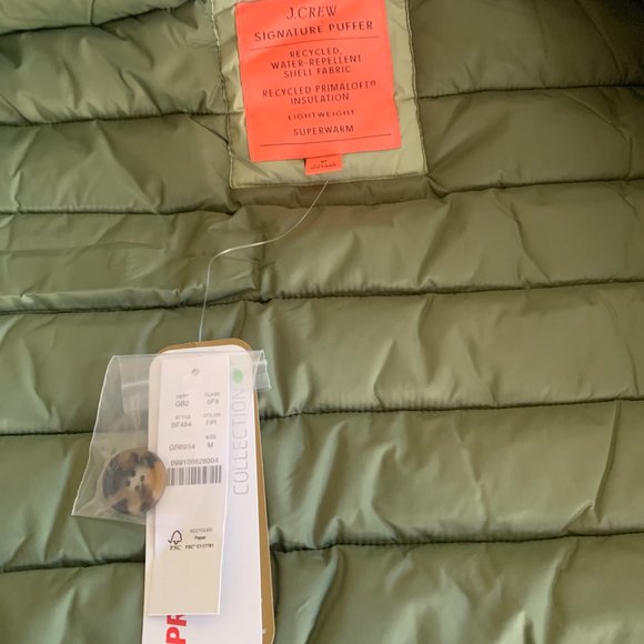 NWT J. Crew Faded Pistachio Puffer Jacket Coat with PrimaLoft, sz Med - Picture 5 of 8